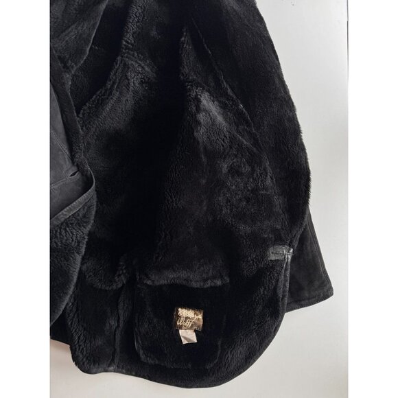 Vintage 80's WOLFF Black Genuine Sheepskin Suede Leather Shearling Coat, Size XL - Picture 13 of 16
